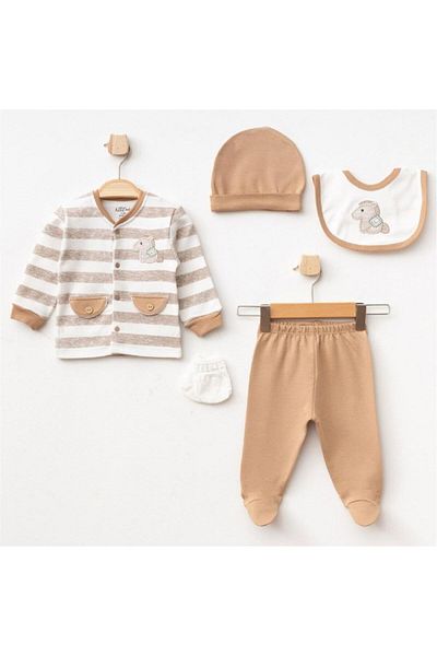 Aziz Bebe 5313 Baby Boy Brown 5-Piece Hospital Release