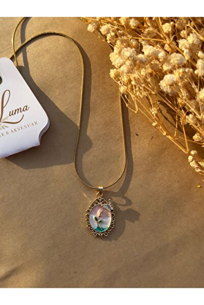 LUMA BUTİK&AKSESUAR PİNTEREST MODEL PEMBE ÇELİK KOLYE