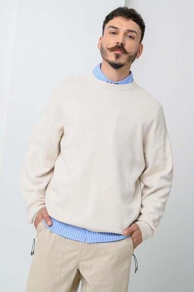 Jack & Jones JCOSIGNAL Πλεκτό μπλουζάκι με λαιμόκοψη στρογγυλό Rainy Day 12283545-RA