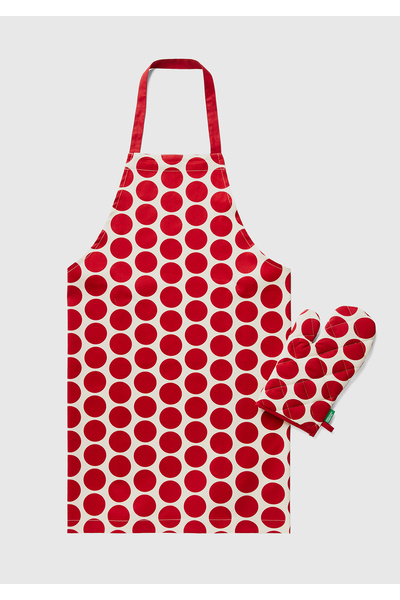 United Colors of Benetton Unisex Red Checkerboard Patterned Apron Glove Set