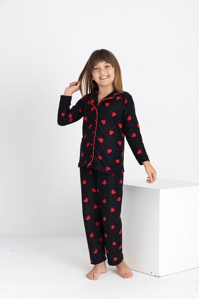 zahider Female Child Cotton Suede Fabric Winter Long-Sleeve Heart Print Pajamas Set