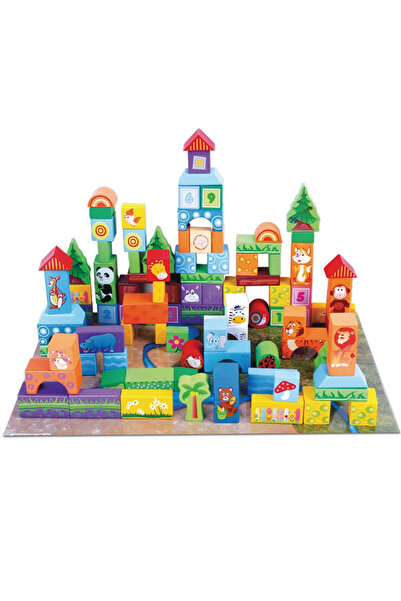 SDX Market Blocuri de construcție din lemn, 100 de piese, Regatul Animalelor ...