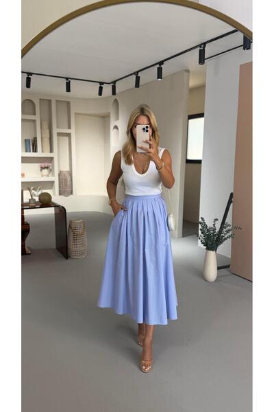 Sezgi Tekin Premium σειρά Πλισέ Λιλά Ποπλίνα Καμπάνα Φούστα