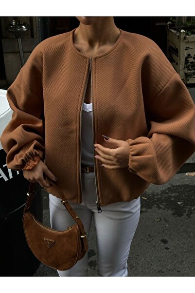 ELLA Cashmere Zippered Jacket - Beige