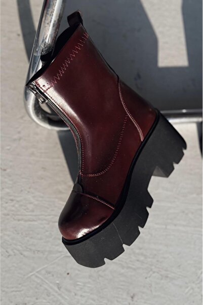 I Love Shoes Lansdor Mat Deri Yüksek Taban Bordo Kadın Bot