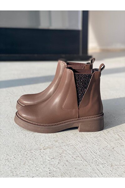 I Love Shoes Rewold Mat Deri Taş Detaylı Acı Kahve Kadın Bot