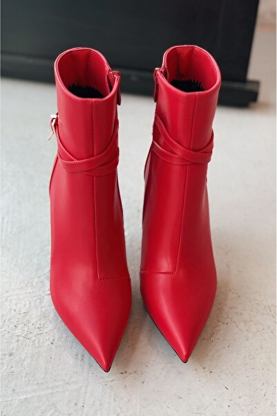 I Love Shoes Teronsa Mat Deri Toka Detaylı Kırmızı Topuklu Bot
