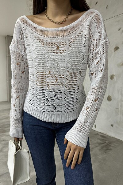 ebru akten butik Bluză de damă cu decolteu barca ajurata tricotaj