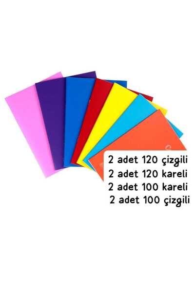 ÇEÇEN HOME Set de caiete școlare A4 cu 8 bucăți cusute PP (4 bucăți 120 de coli + 4 bucăți 100 de coli)