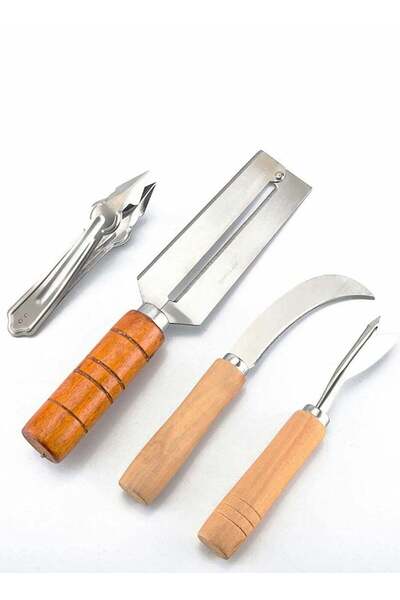 Generic SYOSI Sugarcane Peeling Kinves Pineapple Knife 4 in 1 Stainless Steel Blade Natural Nonslip Wooden