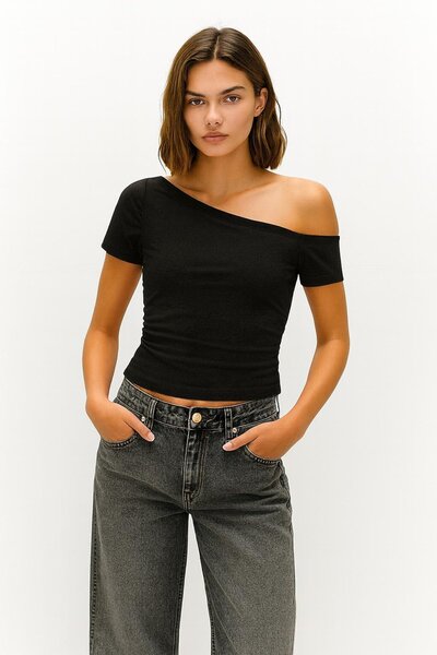 HAKKE Bluză tricotată elastică cu guler asimetric