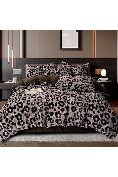 CHIRASO Faux Rabbit Fur Bedding Set, ELASTIC Sheet 180X200+30cm, Pillowcase 200x230 4 Sides