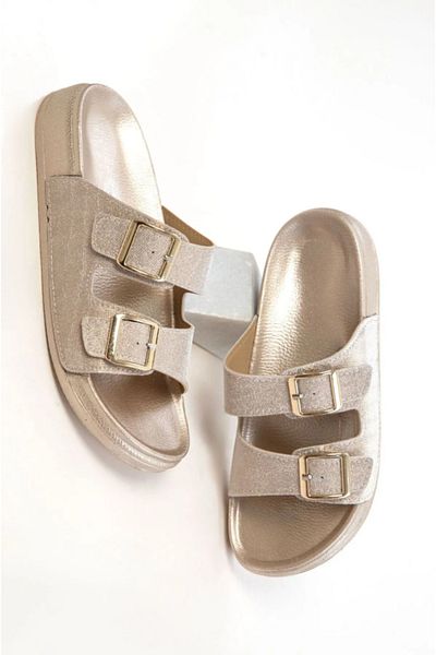 Cozi company Summer Women's Orthopedic Slippers with Glitter Detail, Double Buckle, Soft Sole Slippers
