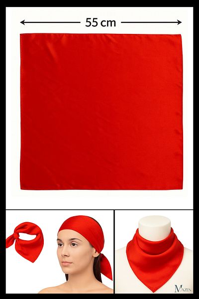MAZEN Plain Red Bandana Scarf |   55X55Cm |   Satin Square Scarf |   Unisex Hair and Neck Accessory