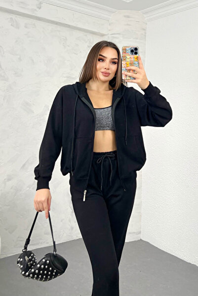 OEM Women's simple black cotton 2-piece tracksuit - M(38)