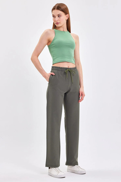 Nemonti بنطلون نسائي واسع الساق من القماش المنسوج الدقيق