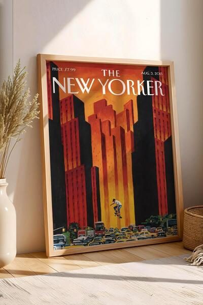 Saturn The New Yorker Framed Painting August 3 2015 - Mark Ulriksen Skateboarder Painting on a Hot Summer Day