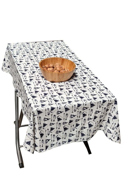 Exve Exclusive Navy Blue Camping Caravan Printed Cotton Woven Eco-Friendly Camping Caravan Tablecloth 150 cm
