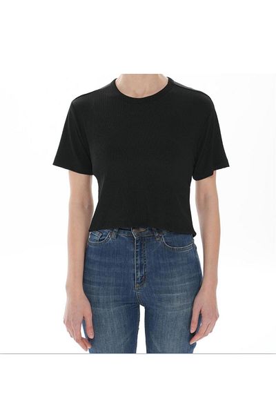 Fü Me Style Fü&Me Style Women's Black Back Detailed Crew Neck Blouse