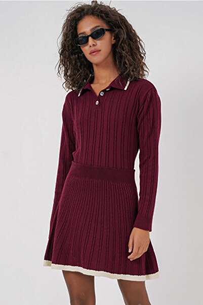 alita butik Women's Polo Neck Sweater Skirt Knitwear Skirt Suit