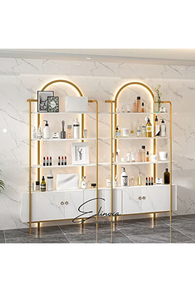 Elinoxa 720-0364 Metal Dolaplı Ürün Mağaza Rafı Kitaplık Şık Tasarım Stand 140x30x220