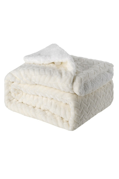 OEM Bedspread, Wool, Patterned, 150 x 120 cm, White/Beige