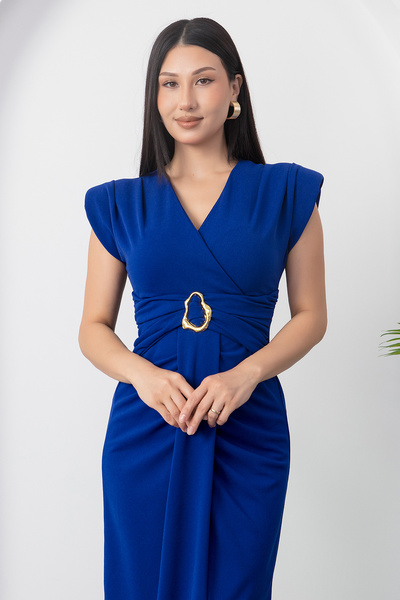 PULLIMM Double Breasted Collar Shoulder Padded Buckle Dress Ny3003
