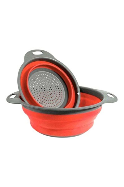 Generic Sharpdo 2-Piece Collapsible Colander Filter Basket Set Red/Grey Large Basket (29.2x9.2), Small Bask