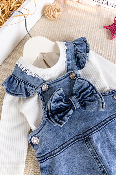 Babymod Bow Baby Girl Denim Salopet Jumpsuit Set