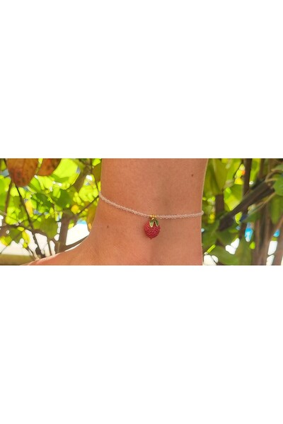 NEMOR STUDIO Moonstone Natural Stone Anklet with Lychee Fruit Detail