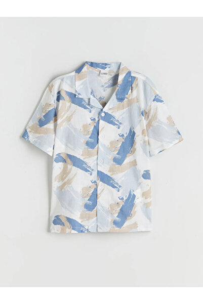 LC Waikiki Cămașă pentru băieți cu mânecă scurtă cu model albastru LCW Kids