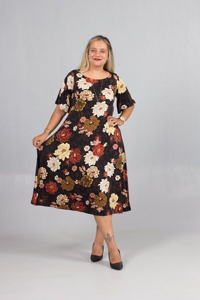Truva XXL Plus Size Floral Patterned Viscose Lycra Dress