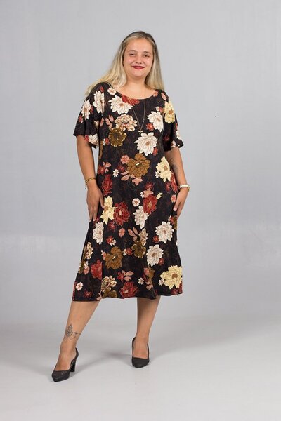 Truva XXL Plus Size Floral Patterned Viscose Lycra Dress