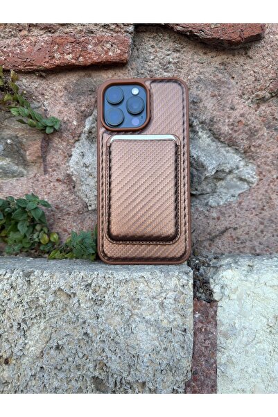 SUPPO iPhone 16 Pro Max Uyumlu Lüx Karbon Magsafe Kılıf ve Magsafe Kartlık Çöl Titanyum