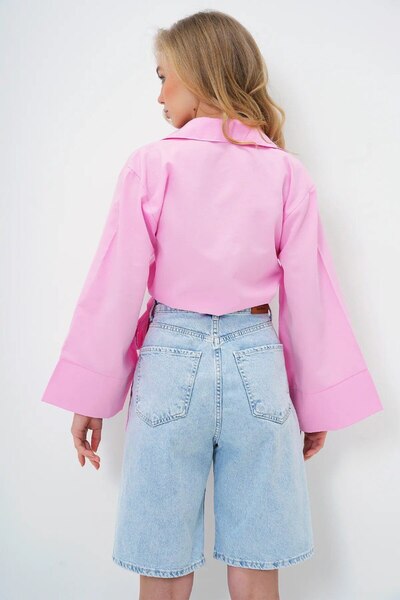 ebru akten butik Kadın İspanyol Kol Bağlamalı Beli Kuşaklı Gömlek