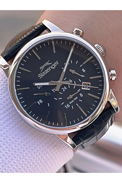 Slazenger ساعة يد رجالية من الجلد بسوار داخلي وظائف نشطة 10 Atm مقاومة للماء ...