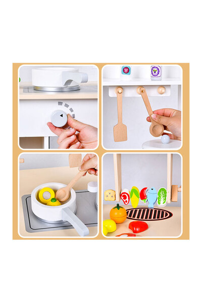 Fab N Funky Interactive Wooden Kitchen Playset for Kids, White/Grey, Motor Skills Development, 3 Years
