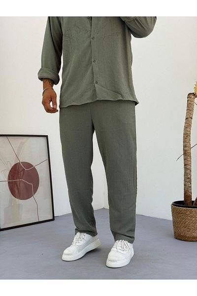 Baycombine35 Unisex Relaxed Fit Wrinkle Crinkle Fabric Trousers