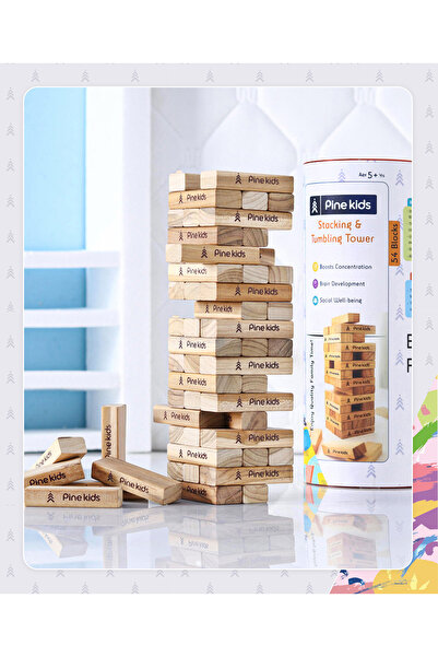 Pine kids Pine Kids Junior Stacking Tumbling Tower Game - Wooden 39pc Motor Skill Development for Ages 5+