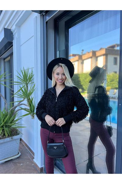 For Angels Fringed Lace Zippered Collar Knitwear Cardigan