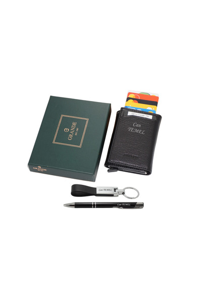 Grande 752 İsme Özel Hakiki Deri Mekanizmalı Erkek Cüzdan İsme Özel Kalem-Ana...