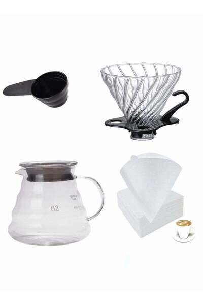 unbranded V60 drip coffee maker set consisting of a glass funnel and a glass server