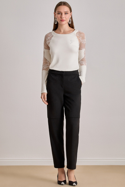 Guitar Reglan Kollu Ekru Örme Bluz