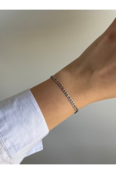 Owentis سوار فيليبي بسلسلة فيجارو رفيعة وأنيقة من الفولاذ الفضي - لا يسبب تسود-