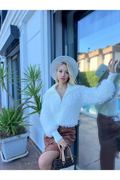For Angels Fringed Lace Zippered Collar Knitwear Cardigan