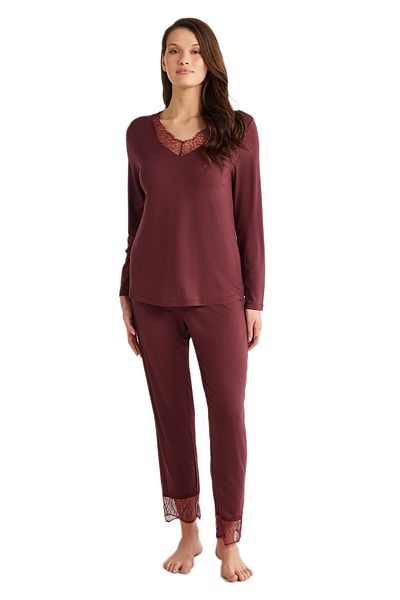 Penyemood Women's Burgundy Soft Textured Pajama Set
