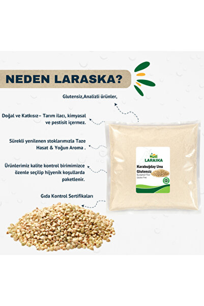 Laraska Glutensiz Çiğ Karabuğday Unu 2kg - Raw Buckwheat Flour Greçka