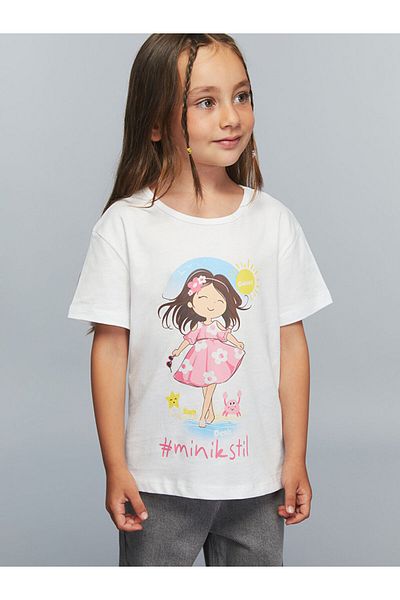 LC Waikiki Quality Parts from Celebi Store |   Crew Neck Slogan Printed Girl's T-Shirt