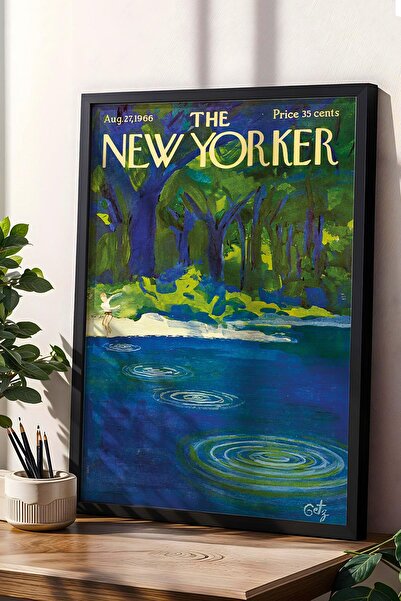 Saturn Pictură înrămată The New Yorker 27 august 1966 - Pictură de rațe plutitoare pe lac