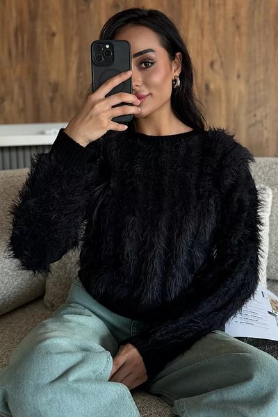 GÜLSELİ Pulover negru pentru femei cu barbă
